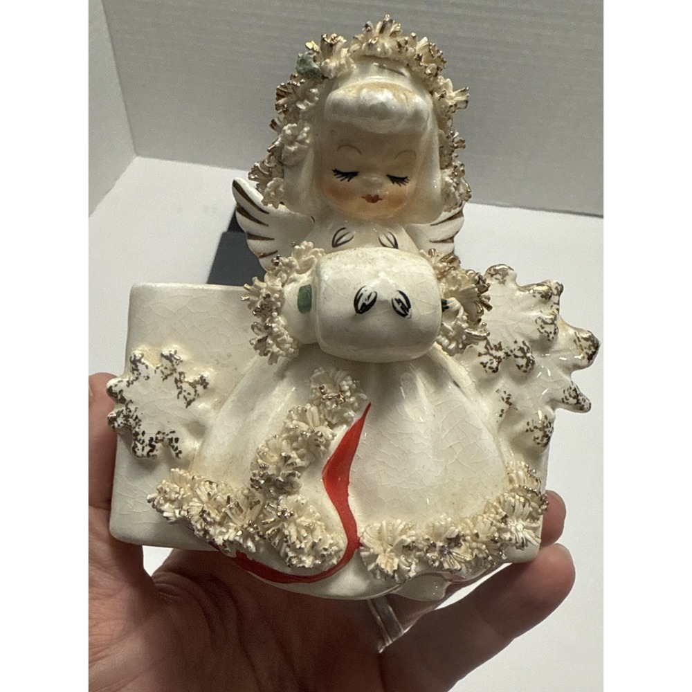 Vintage 1950's Holt Howard Angel Girl Snowflake Planter Christmas Winter